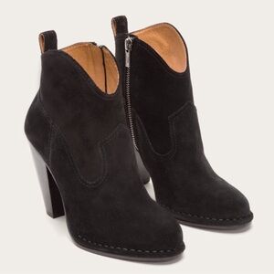 Frye Madeline Short Black Suede Leather Southwestern Heeled Ankle Bootie, sz 9
